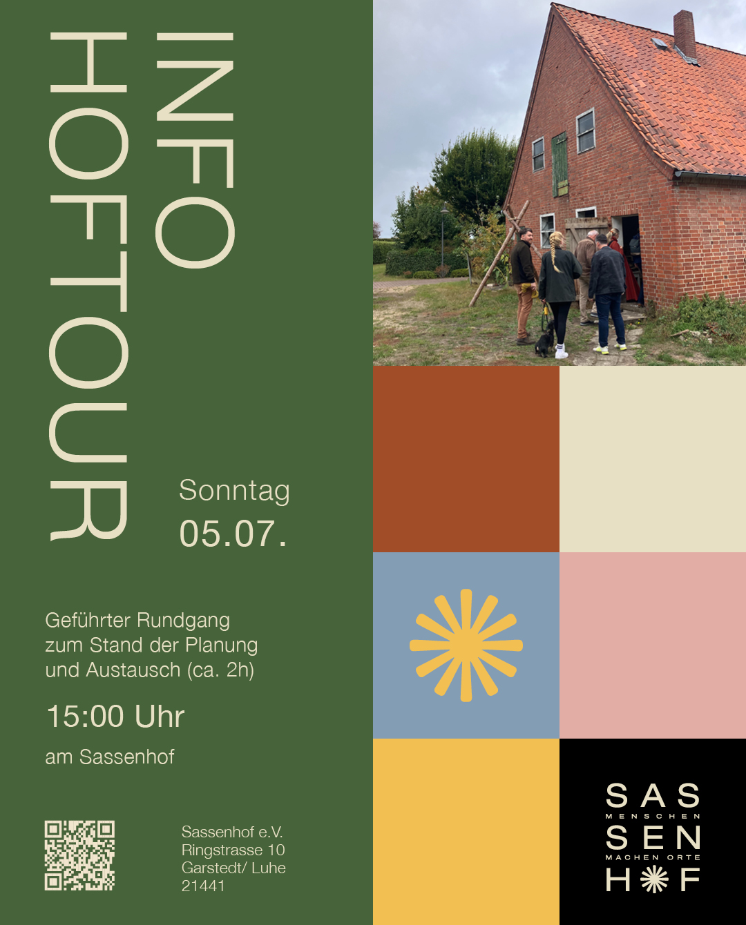 Sassenhof_HofTour_260705_sRGB_1080x1340_Insta Einladungsflyer zur Hoftour am 03.05.26 von 15-17 Uhr auf dem Sassenhof e.V. in Garstedt a.d. Luhe